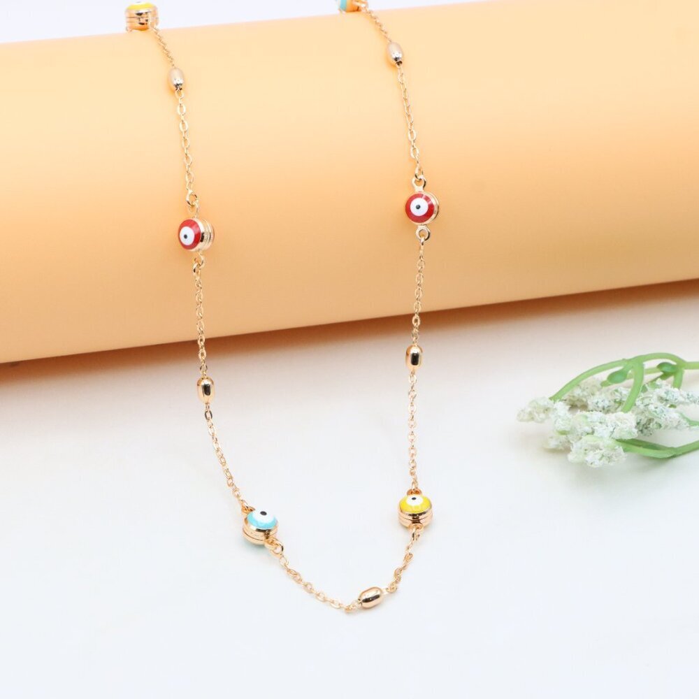 Rose Gold Plated Evil Eye Necklace with Multicolor Beads, XPNL0311